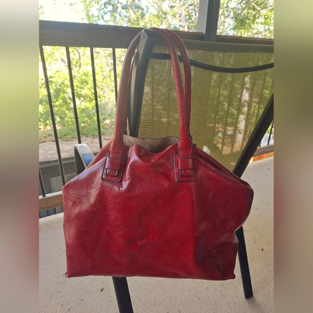 Red faux leather purse